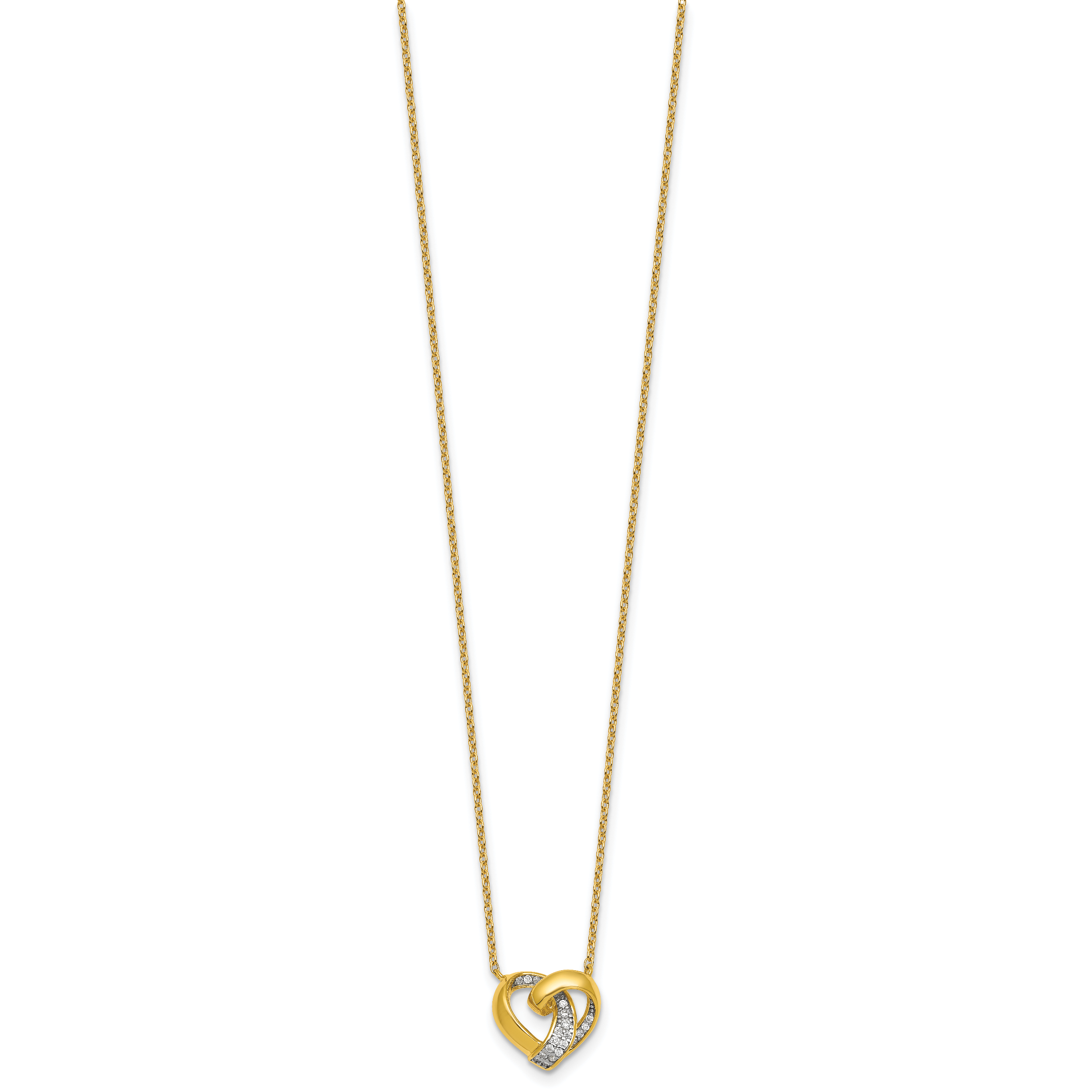 Sterling Silver Gold-tone Polished CZ Love Knot Heart 18 inch Necklace Secondary image
