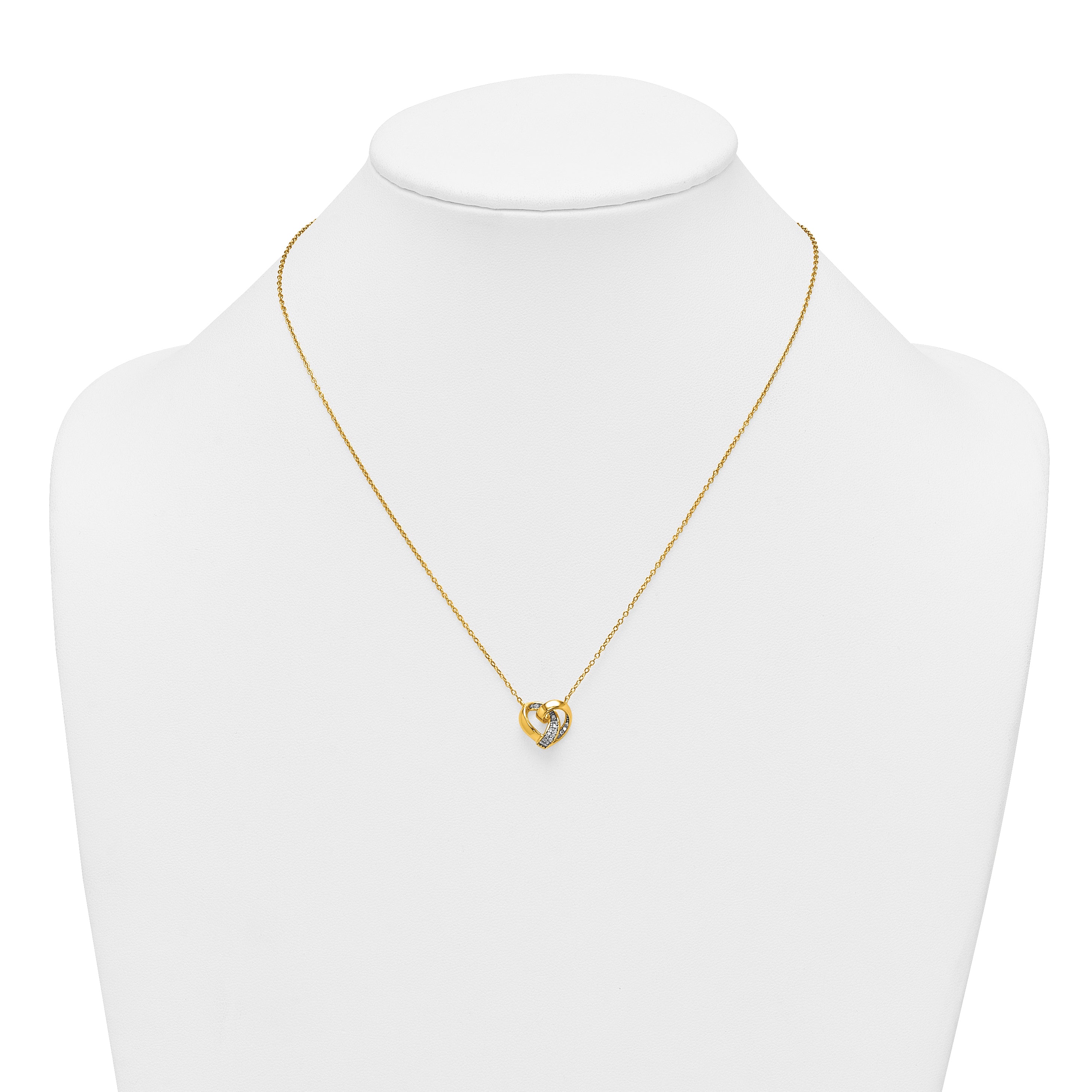 Sterling Silver Gold-tone Polished CZ Love Knot Heart 18 inch Necklace