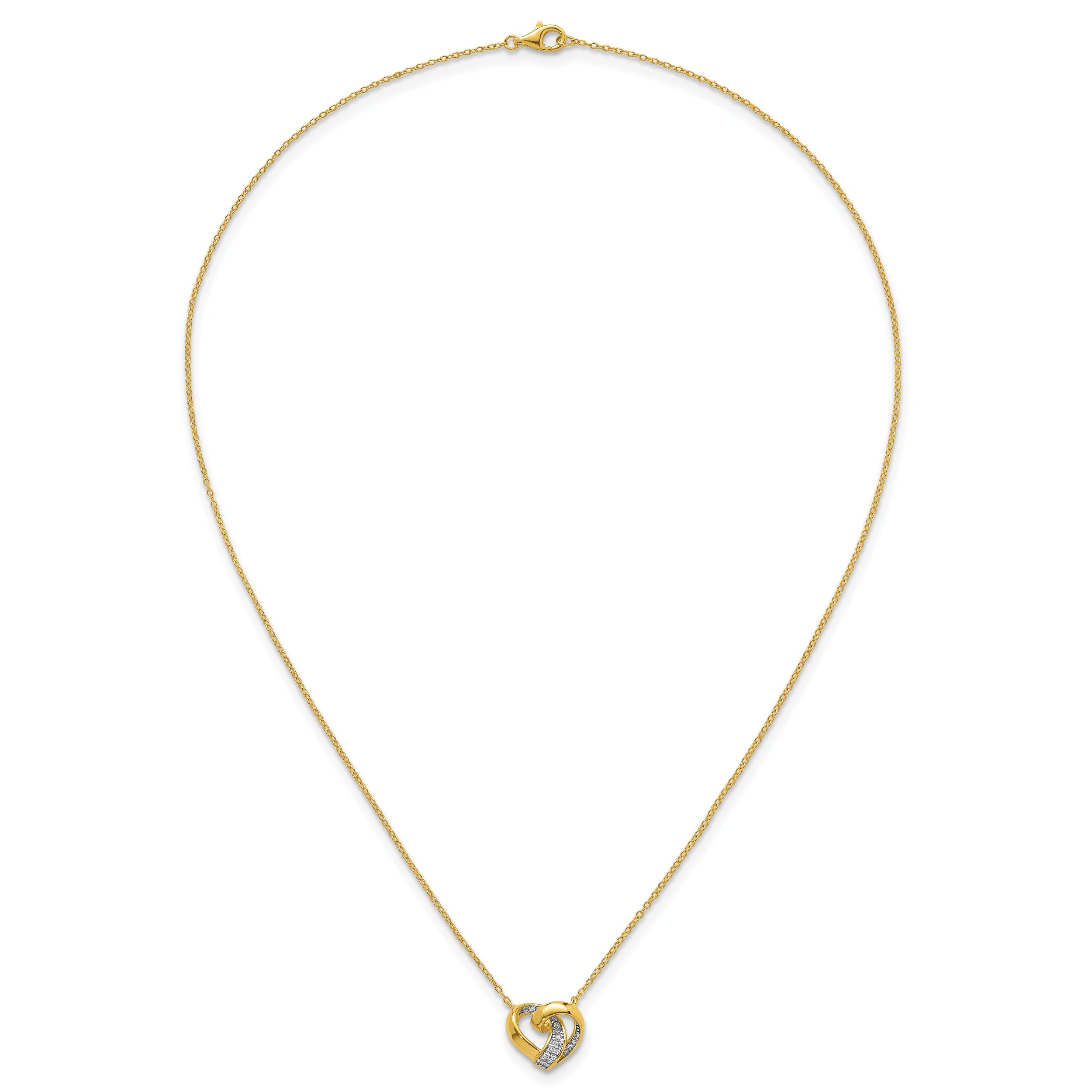 Sterling Silver Gold-tone Polished CZ Love Knot Heart 18 inch Necklace