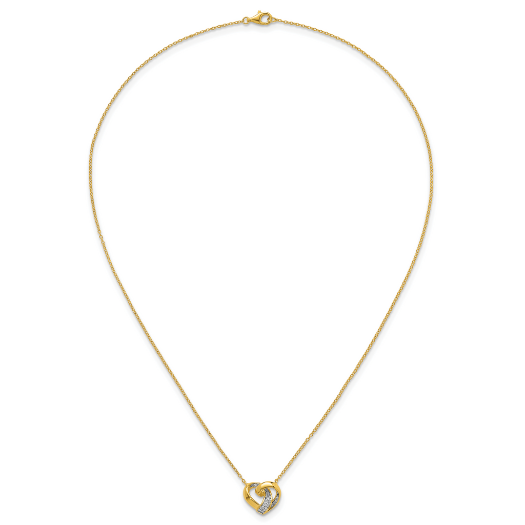 Sterling Silver Gold-tone Polished CZ Love Knot Heart 18 inch Necklace