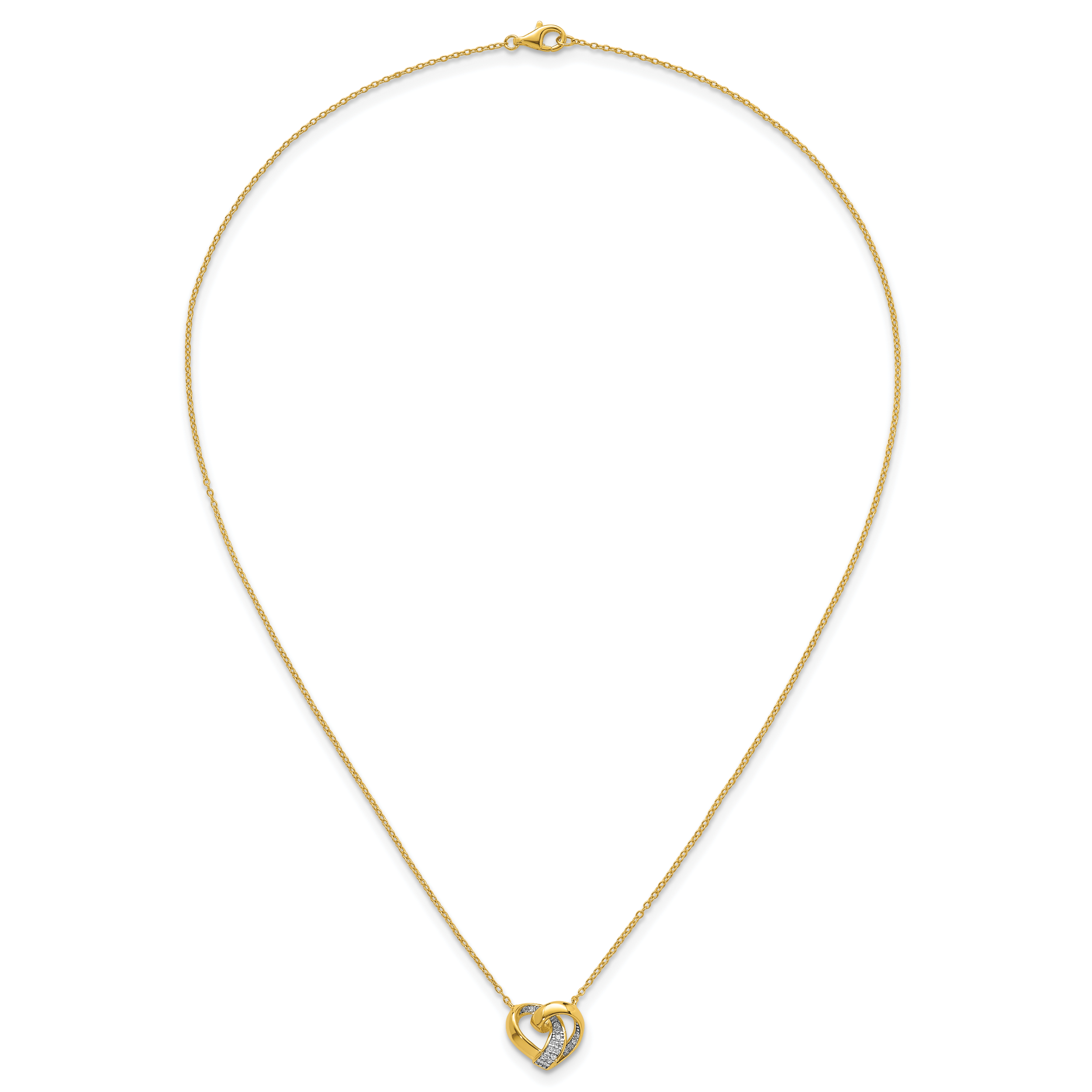 Sterling Silver Gold-tone Polished CZ Love Knot Heart 18 inch Necklace