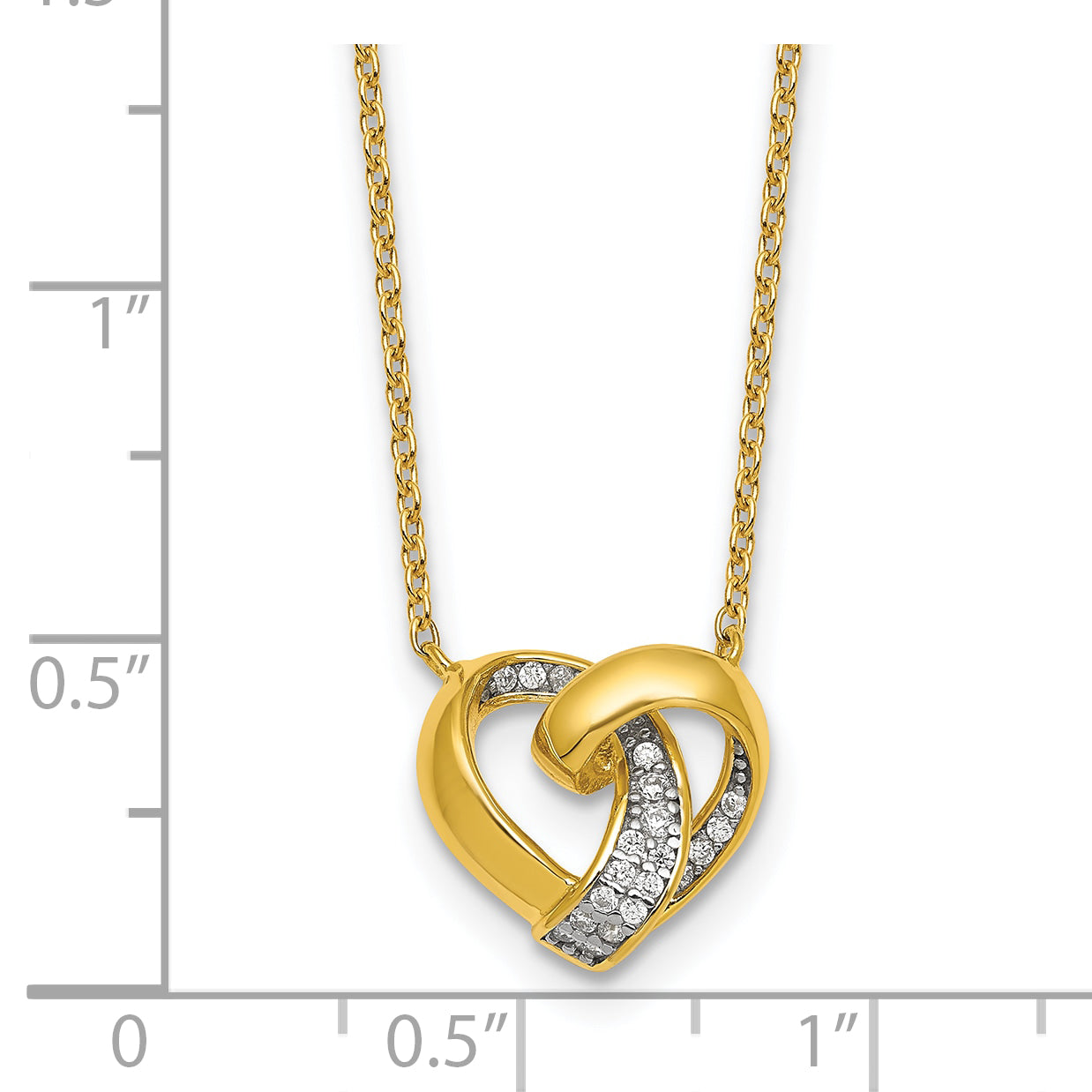 Sterling Silver Gold-tone Polished CZ Love Knot Heart 18 inch Necklace