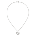 Sterling Silver Polished White CZ Heart and Paw Print 16 inch Necklace