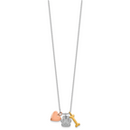 Sterling Silver Rose and Yellow Gold-plated Polished CZ Pawprint Heart and Bone 16 Inch with 2 Inch Extension Necklace