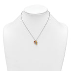 Sterling Silver Rose and Yellow Gold-plated Polished CZ Pawprint Heart and Bone 16 Inch with 2 Inch Extension Necklace