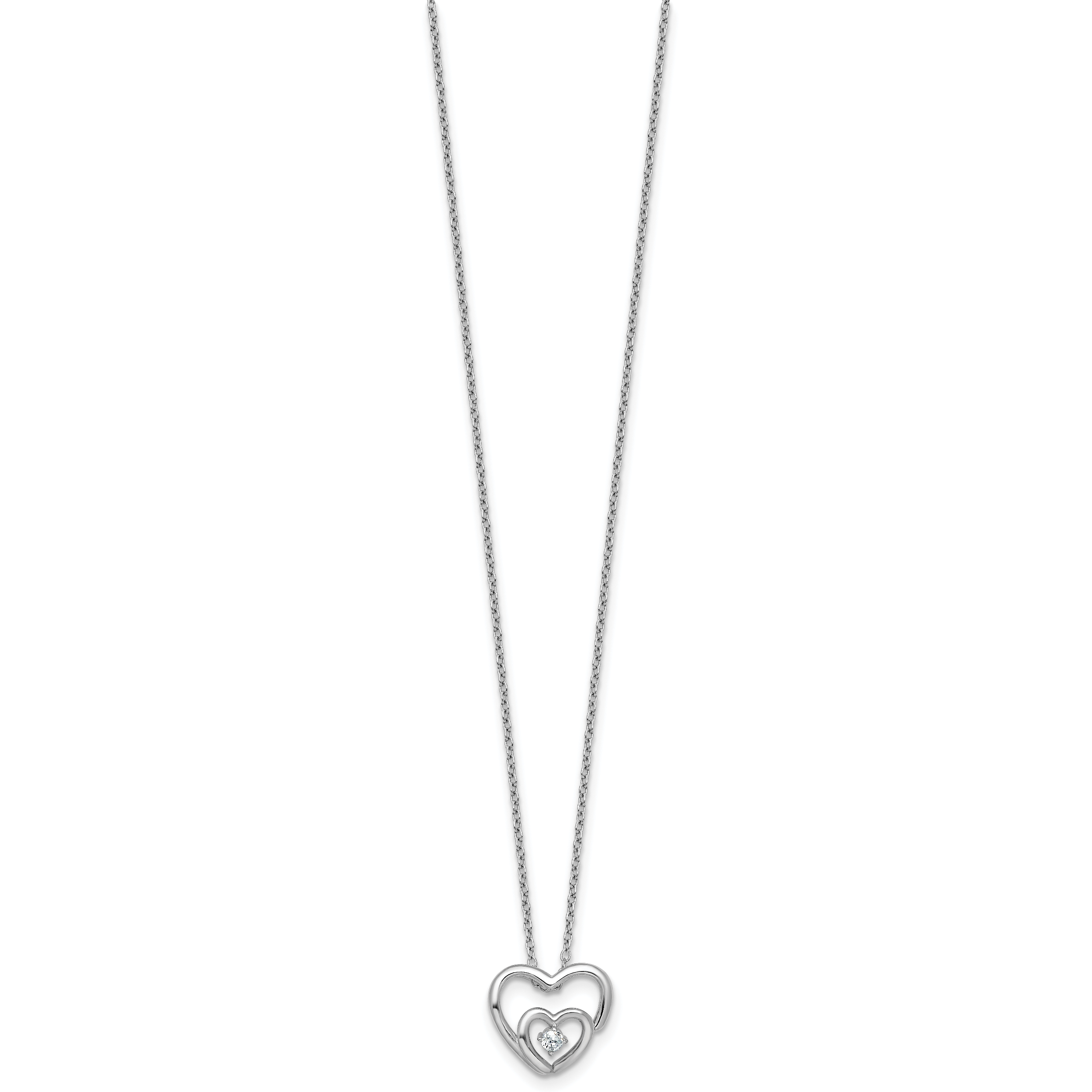 Sterling Silver Rhodium-plated Polished CZ Open Hearts 16 Inch with 2 Inch Extension Necklace Secondary image