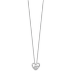 Sterling Silver Rhodium-plated Polished CZ Open Hearts 16 Inch with 2 Inch Extension Necklace