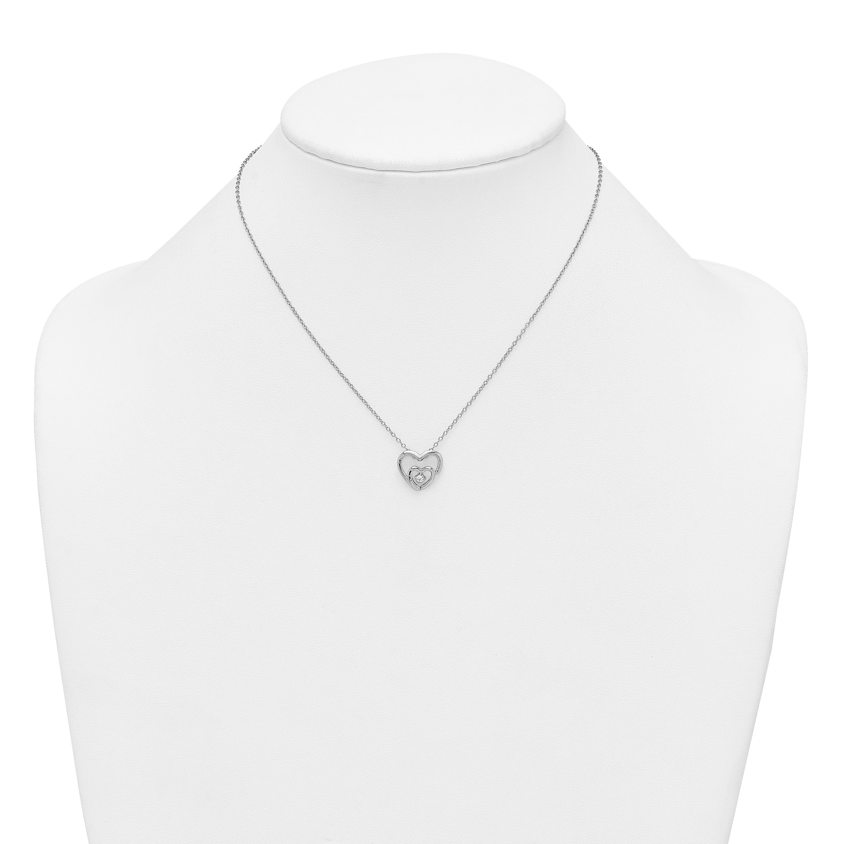 Sterling Silver Rhodium-plated Polished CZ Open Hearts 16 Inch with 2 Inch Extension Necklace