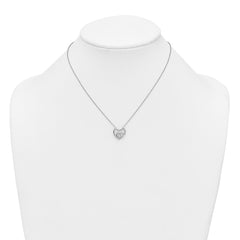 Sterling Silver Rhodium-plated Polished CZ Open Hearts 16 Inch with 2 Inch Extension Necklace