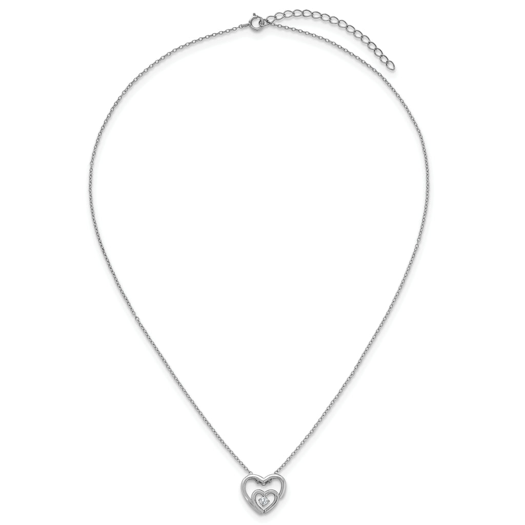 Sterling Silver Rhodium-plated Polished CZ Open Hearts 16 Inch with 2 Inch Extension Necklace
