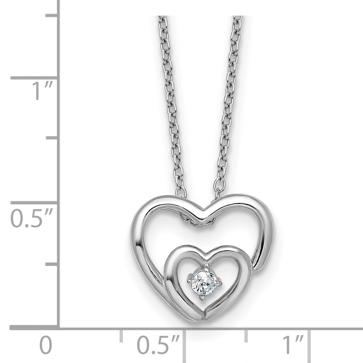 Sterling Silver Rhodium-plated Polished CZ Open Hearts 16 Inch with 2 Inch Extension Necklace