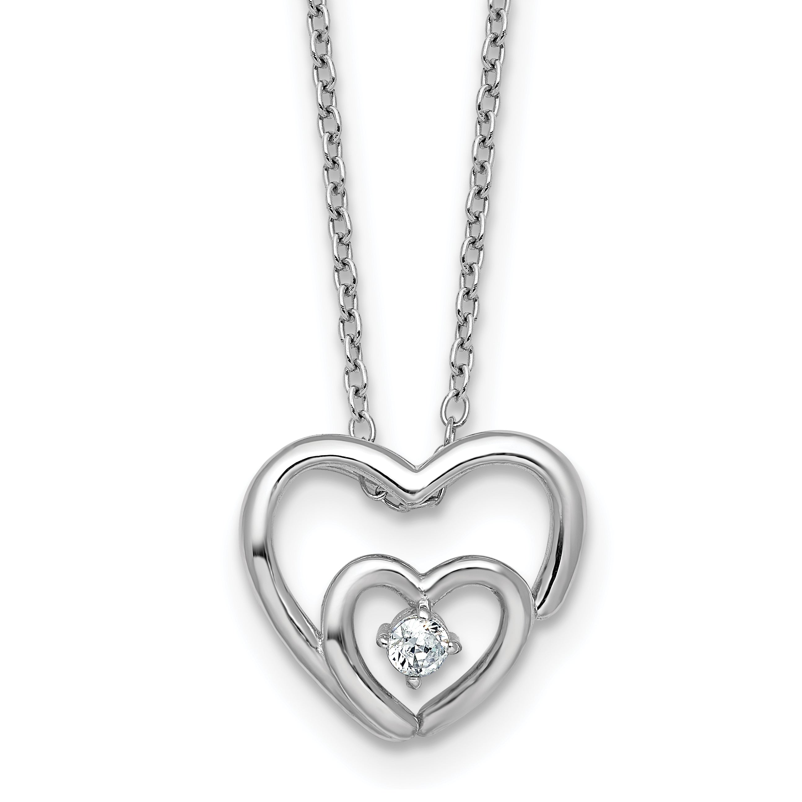 Sterling Silver Rhodium-plated Polished CZ Open Hearts 16 Inch with 2 Inch Extension Necklace Main image