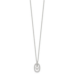 Sterling Silver Polished White CZ Oval with Dangle Heart 16 inch Necklace