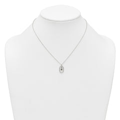 Sterling Silver Polished White CZ Oval with Dangle Heart 16 inch Necklace