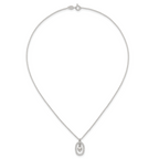 Sterling Silver Polished White CZ Oval with Dangle Heart 16 inch Necklace