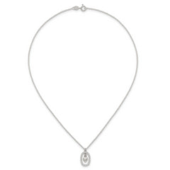 Sterling Silver Polished White CZ Oval with Dangle Heart 16 inch Necklace