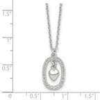Sterling Silver Polished White CZ Oval with Dangle Heart 16 inch Necklace