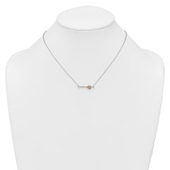 Sterling Silver Rhodium-plated and Rose-tone Polished CZ Heart Bar 16 Inch with 2 Inch Extension Necklace