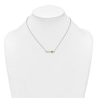 Sterling Silver Rhodium-plated and Gold-tone Polished CZ Pawprint Bar 16 Inch with 2 Inch Extension Necklace