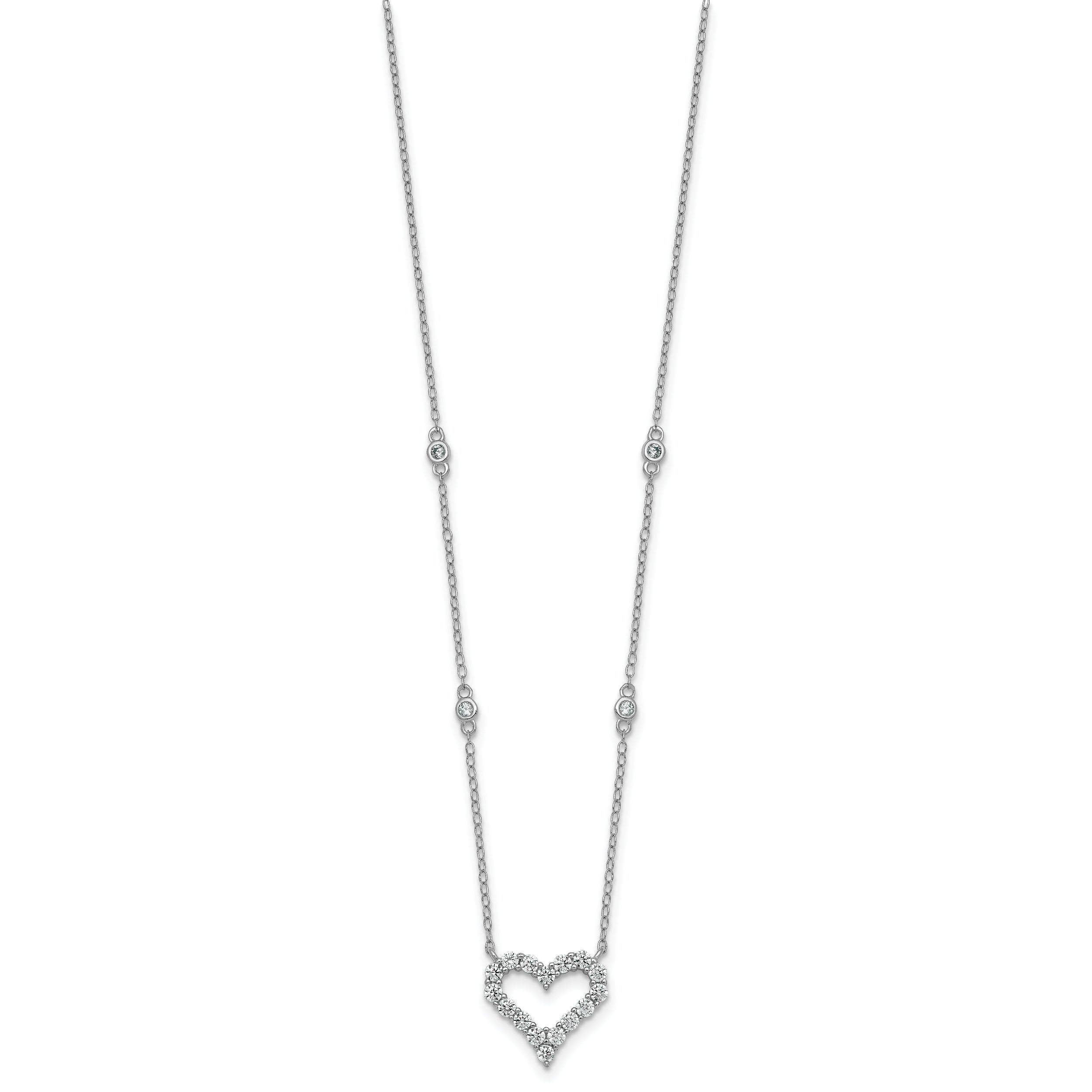 Sterling Silver Rhodium-plated Polished CZ Open Heart 18 Inch Necklace
