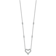 Sterling Silver Rhodium-plated Polished CZ Open Heart 18 Inch Necklace