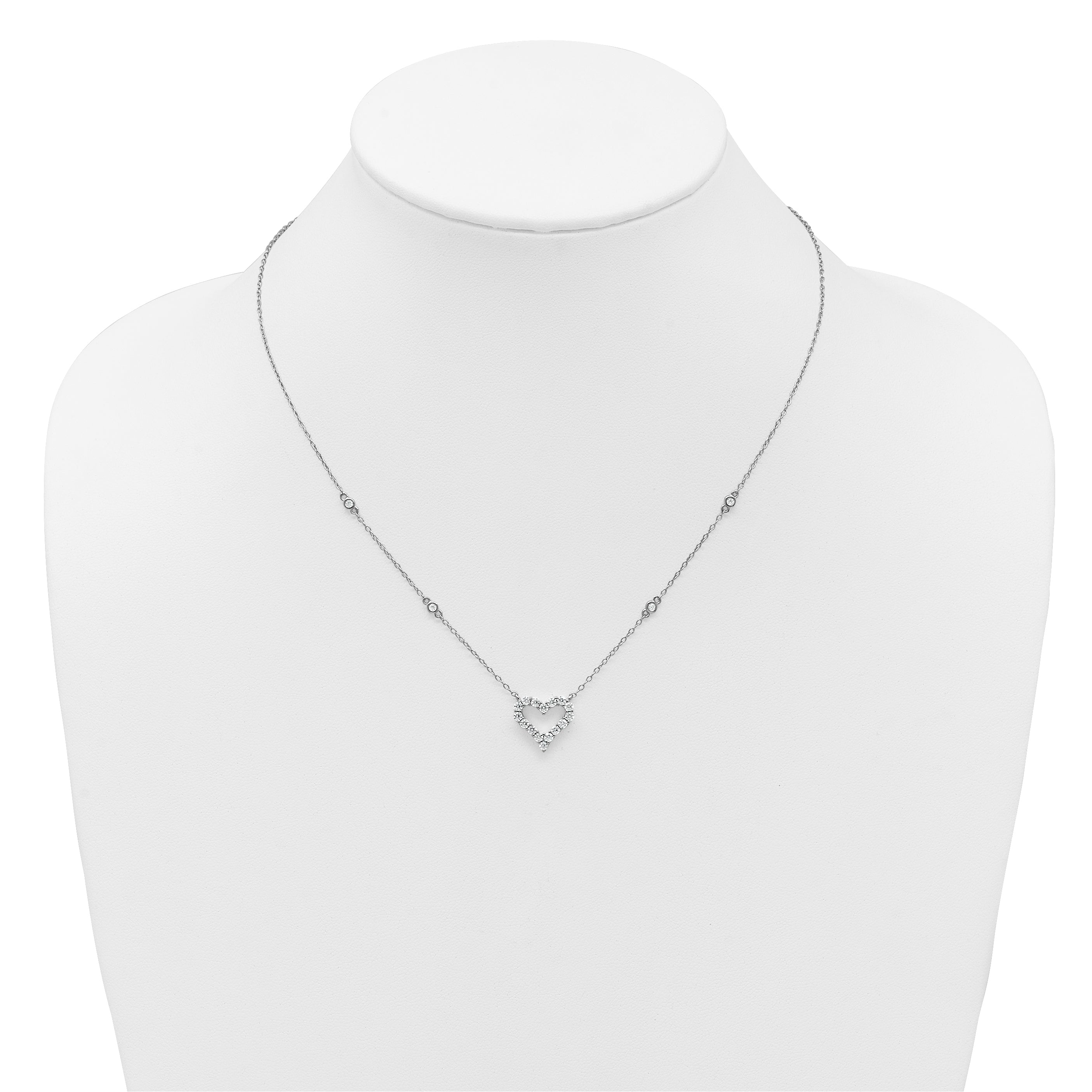 Sterling Silver Rhodium-plated Polished CZ Open Heart 18 Inch Necklace