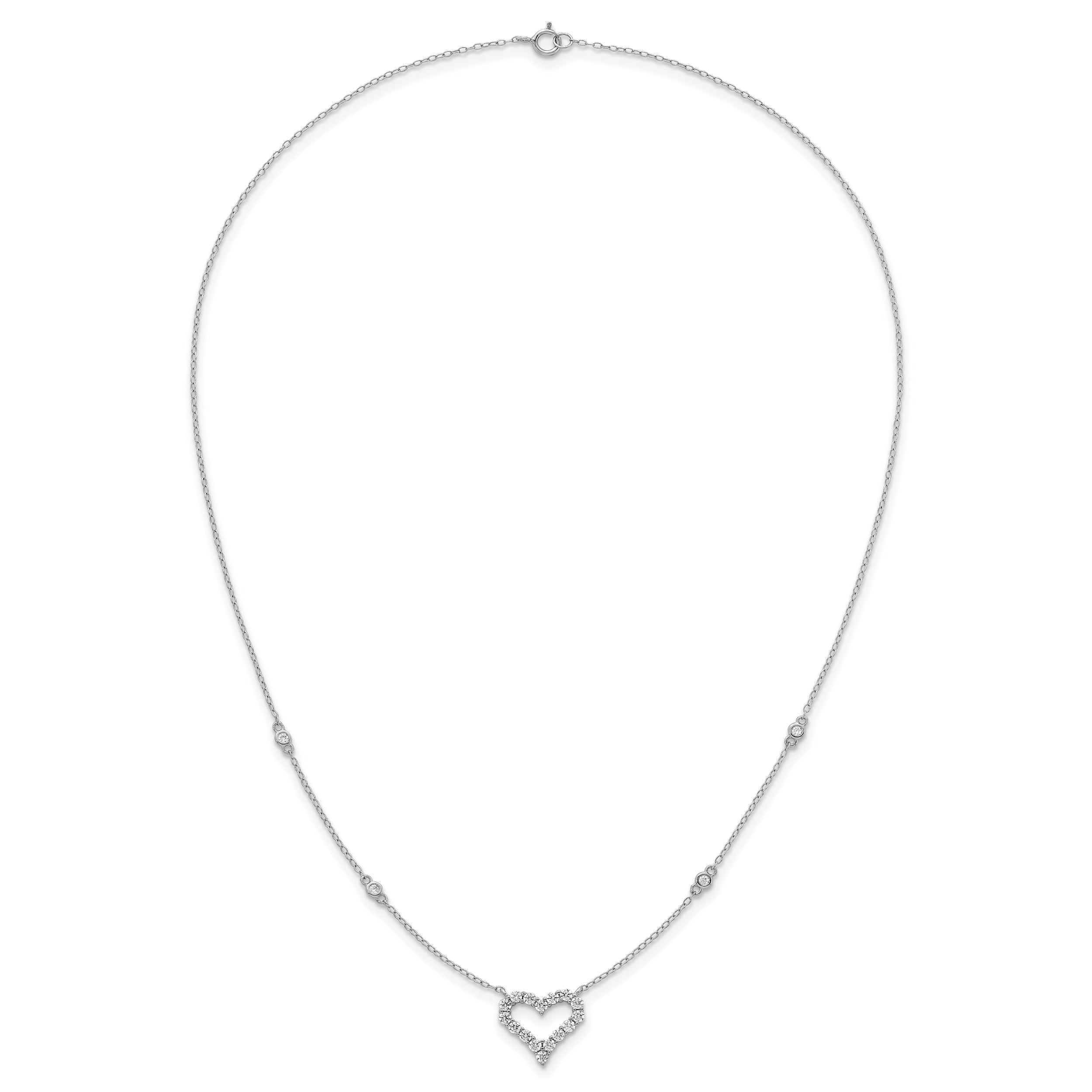 Sterling Silver Rhodium-plated Polished CZ Open Heart 18 Inch Necklace