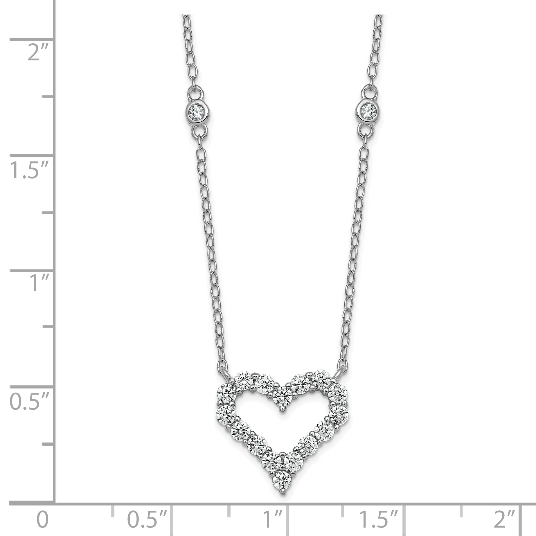 Sterling Silver Rhodium-plated Polished CZ Open Heart 18 Inch Necklace