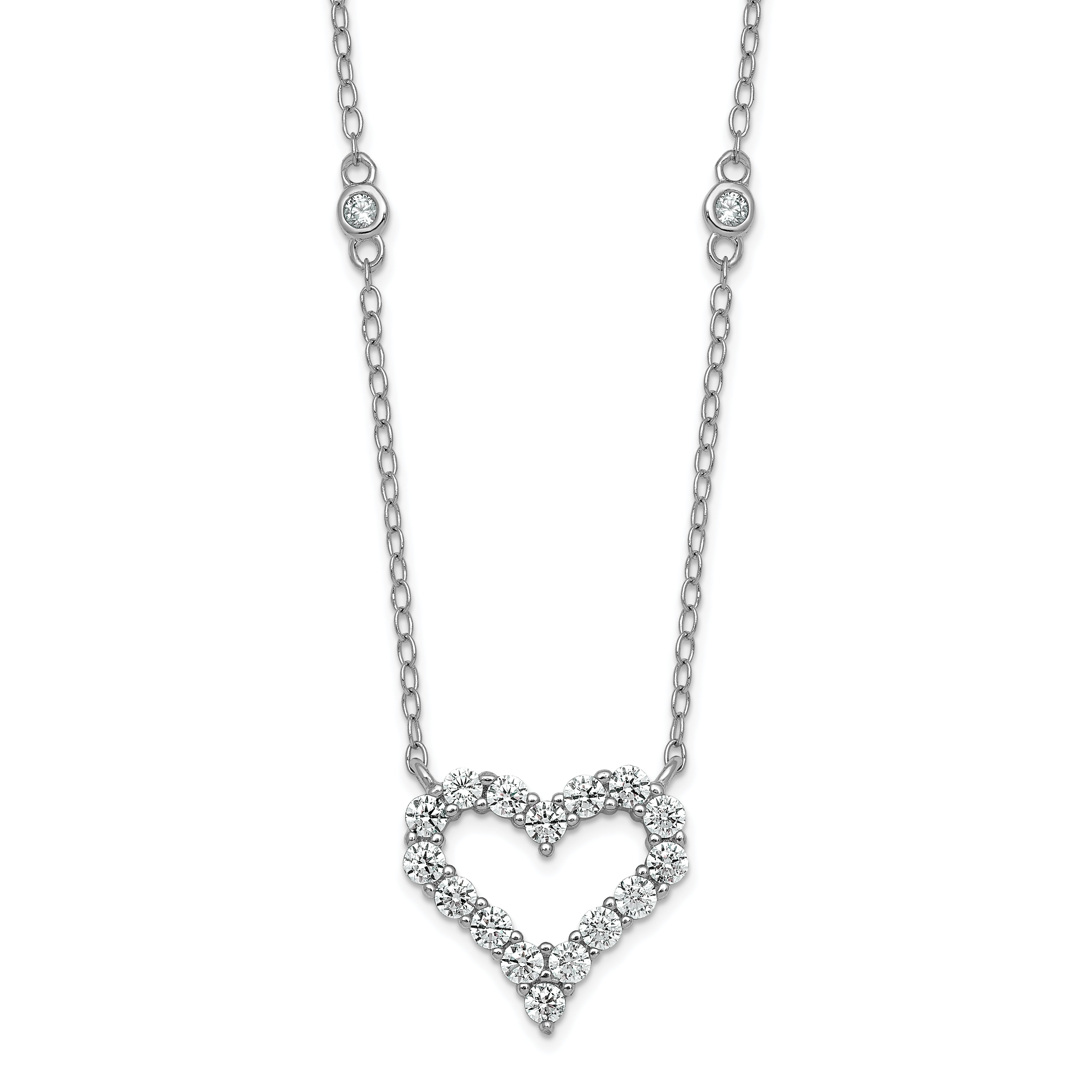 Sterling Silver Rhodium-plated Polished CZ Open Heart 18 Inch Necklace
