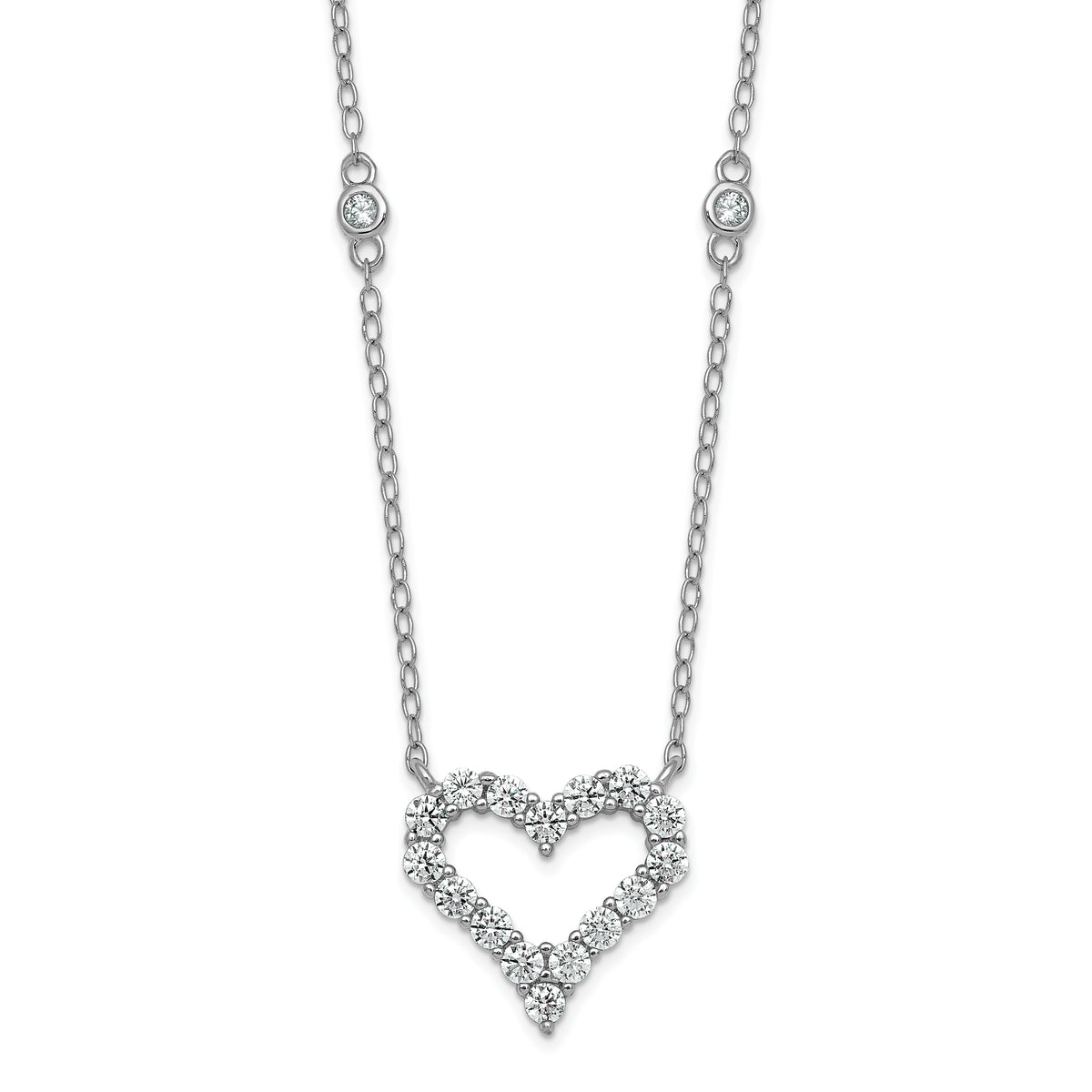 Sterling Silver Rhodium-plated Polished CZ Open Heart 18 Inch Necklace