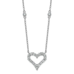 Sterling Silver Rhodium-plated Polished CZ Open Heart 18 Inch Necklace