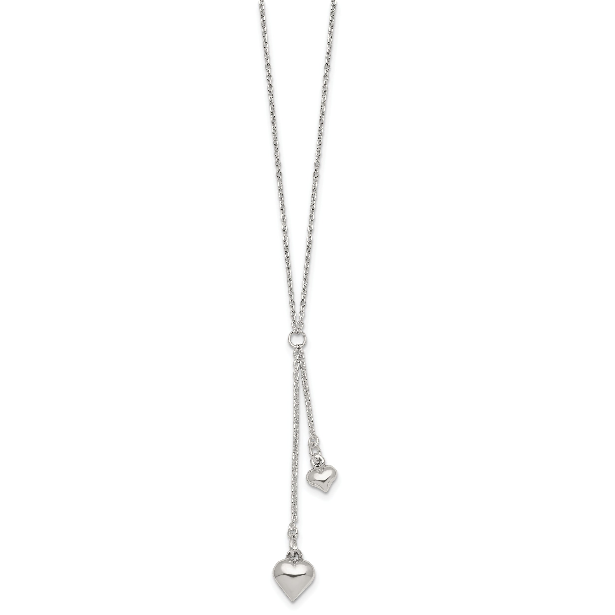 Sterling Silver Polished Two Heart 16 inch Lariat Necklace
