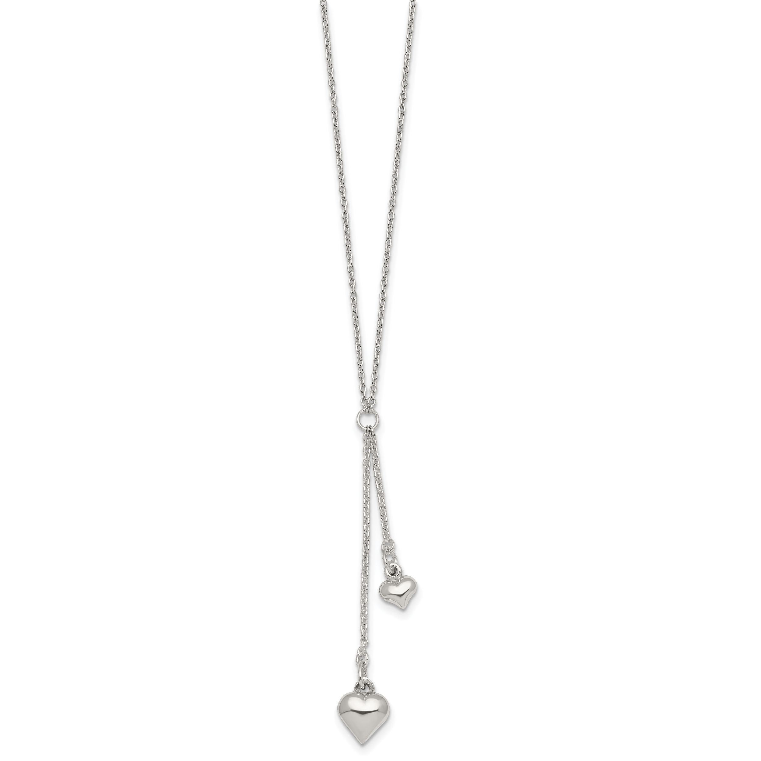 Sterling Silver Polished Two Heart 16 inch Lariat Necklace Secondary image