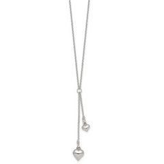 Sterling Silver Polished Two Heart 16 inch Lariat Necklace