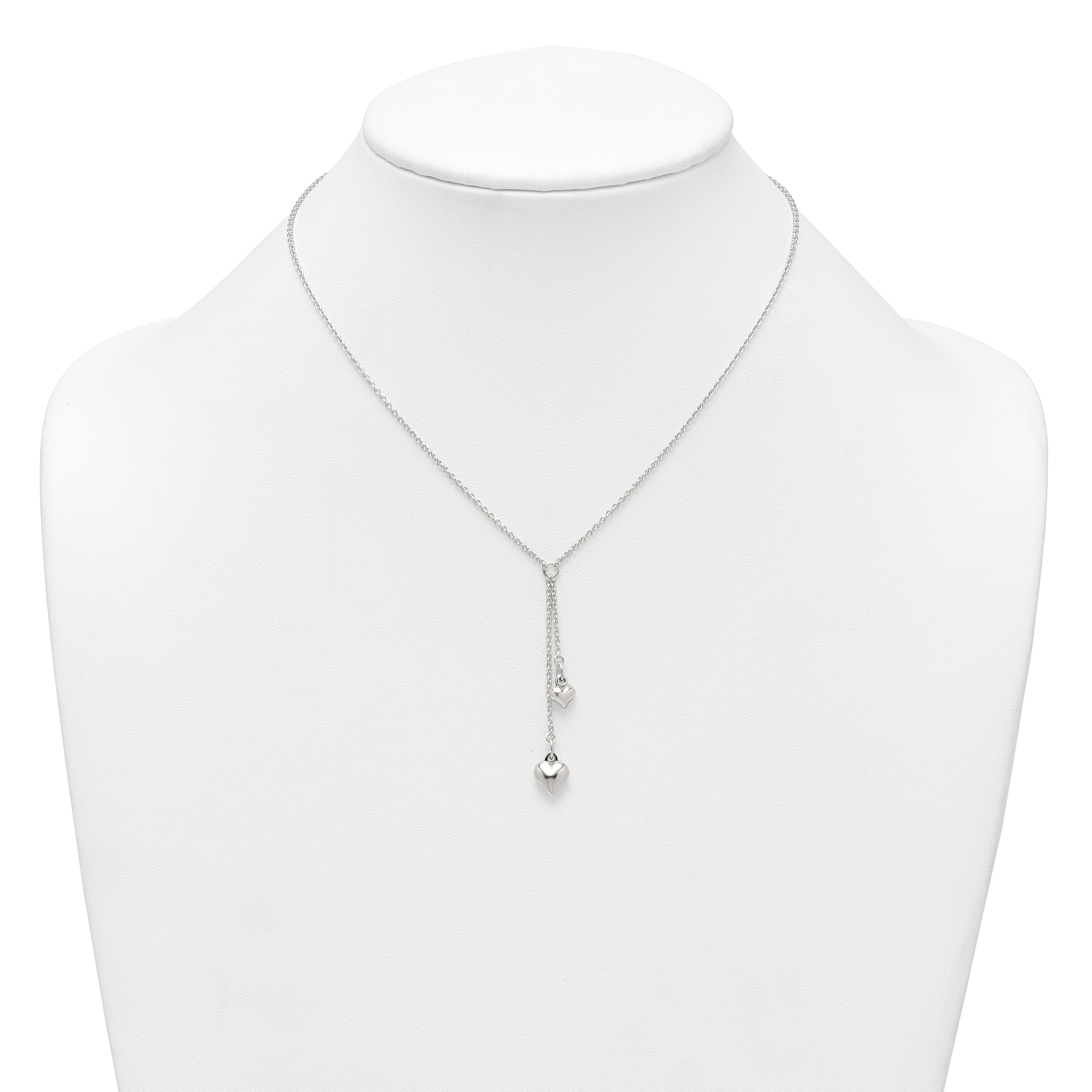 Sterling Silver Polished Two Heart 16 inch Lariat Necklace