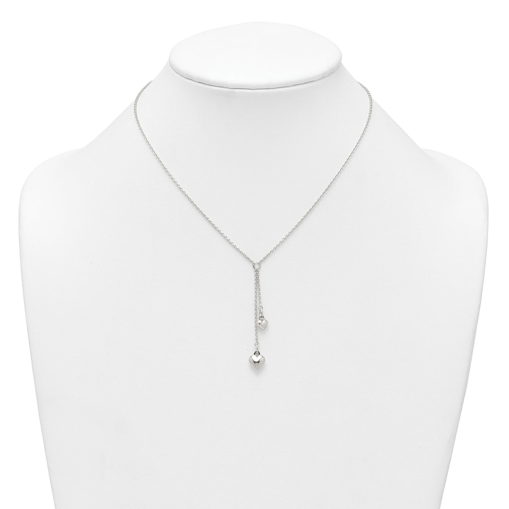 Sterling Silver Polished Two Heart 16 inch Lariat Necklace