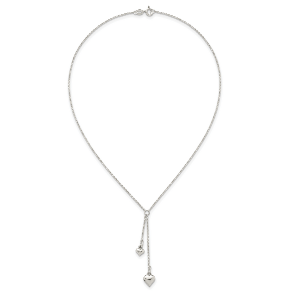 Sterling Silver Polished Two Heart 16 inch Lariat Necklace