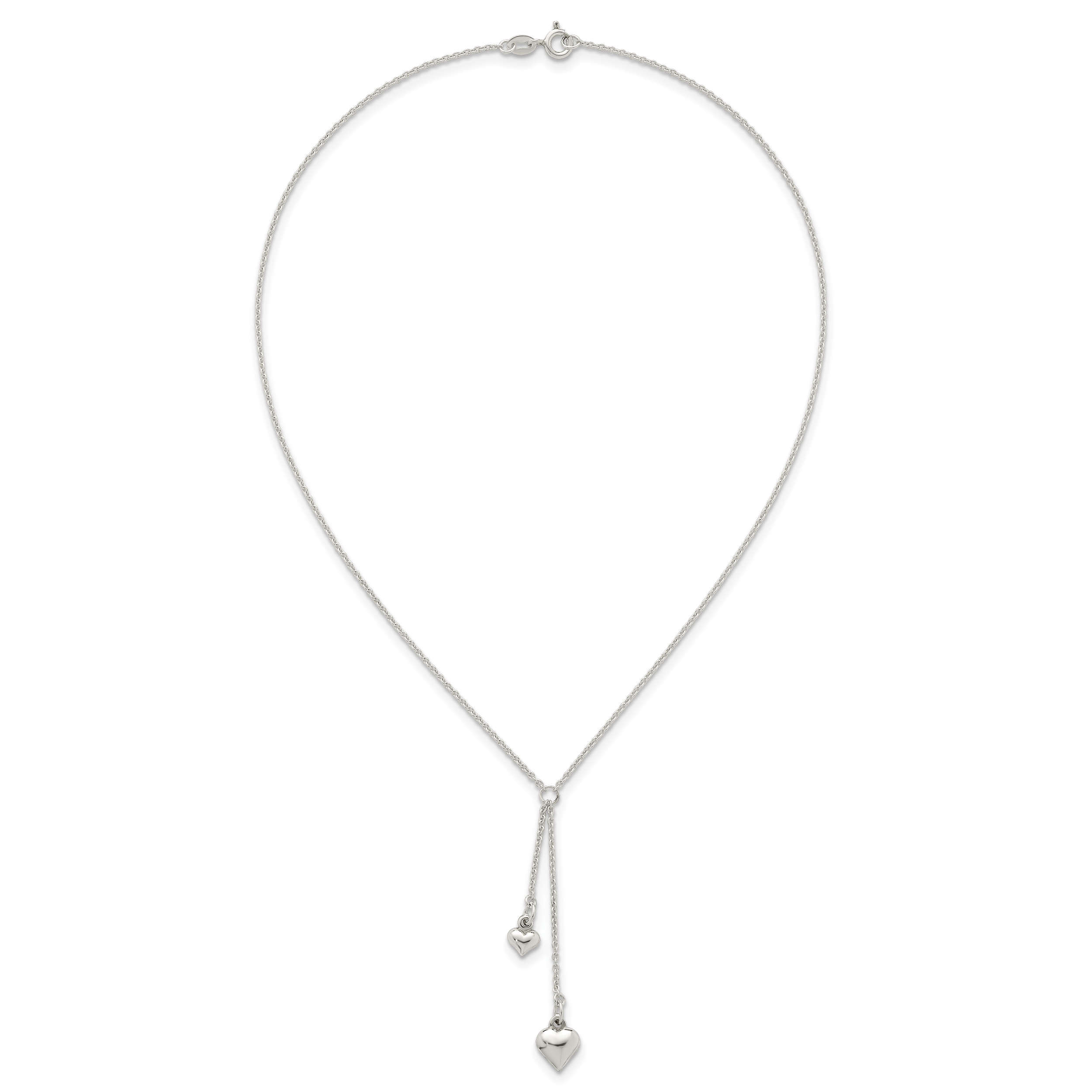 Sterling Silver Polished Two Heart 16 inch Lariat Necklace