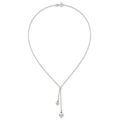 Sterling Silver Polished Two Heart 16 inch Lariat Necklace