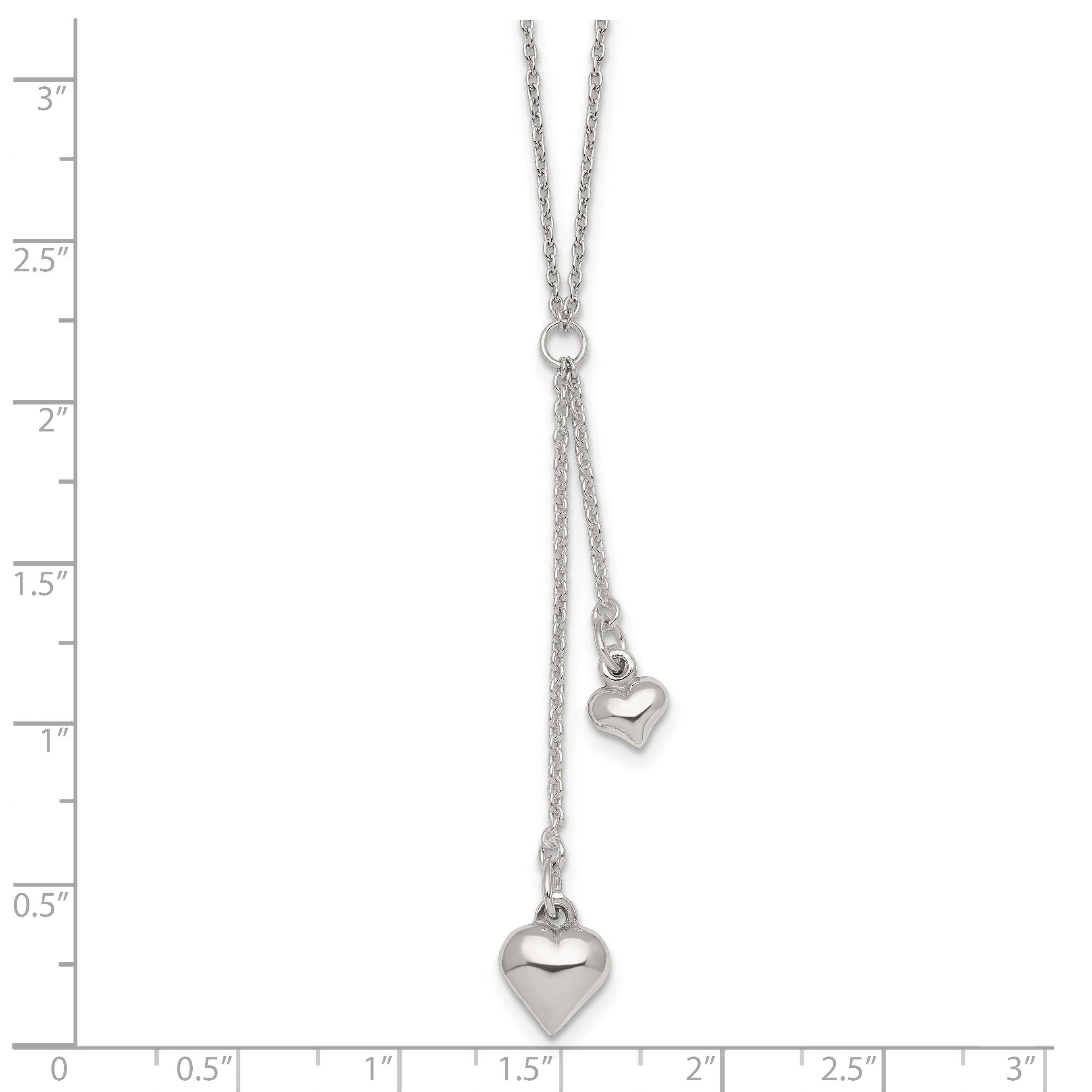 Sterling Silver Polished Two Heart 16 inch Lariat Necklace
