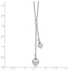 Sterling Silver Polished Two Heart 16 inch Lariat Necklace