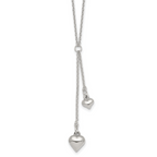 Sterling Silver Polished Two Heart 16 inch Lariat Necklace