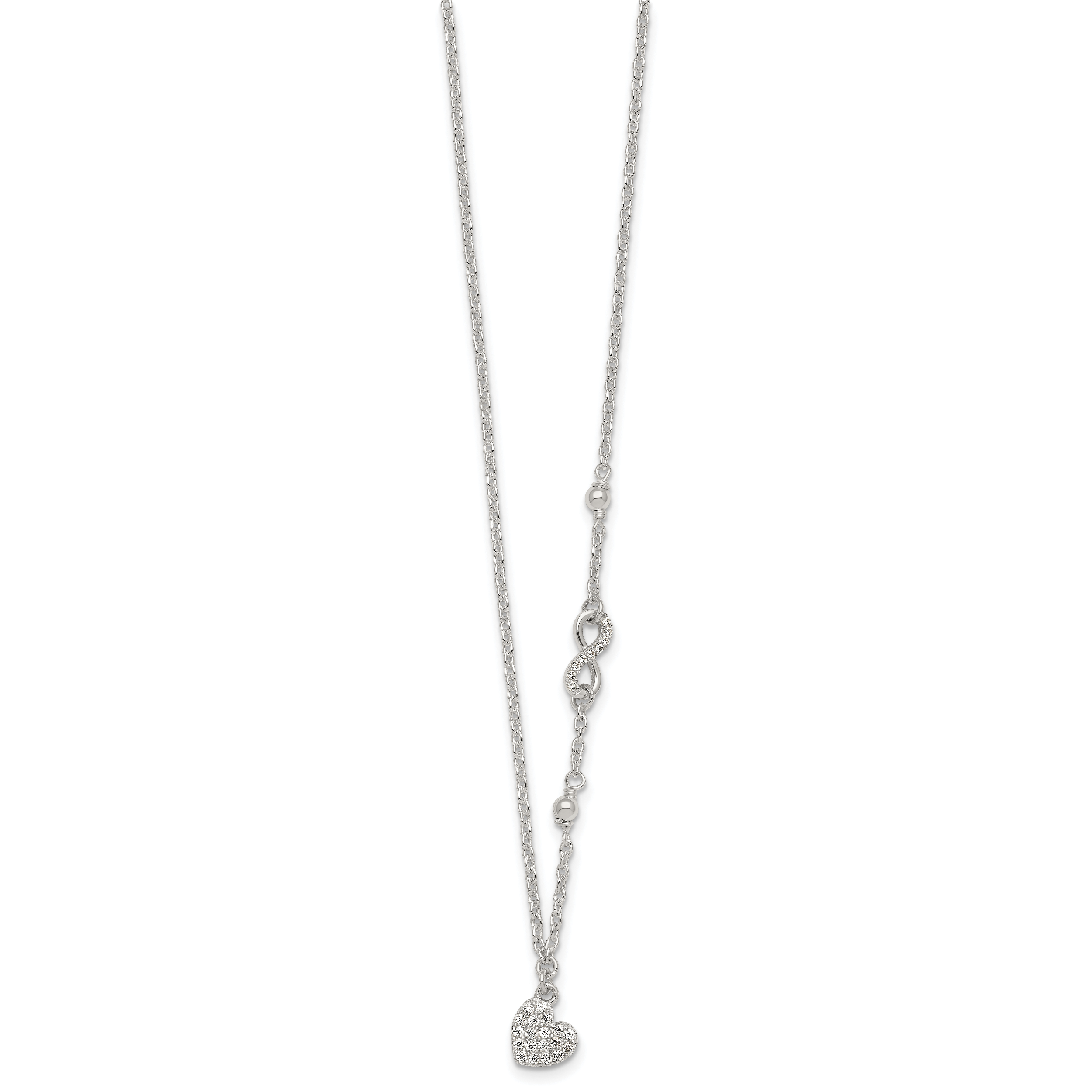 Sterling Silver Polished Beaded White CZ Infinity and Heart 16 inch with 2 inch Extension Necklace Secondary image