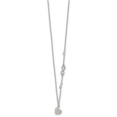 Sterling Silver Polished Beaded White CZ Infinity and Heart 16 inch with 2 inch Extension Necklace