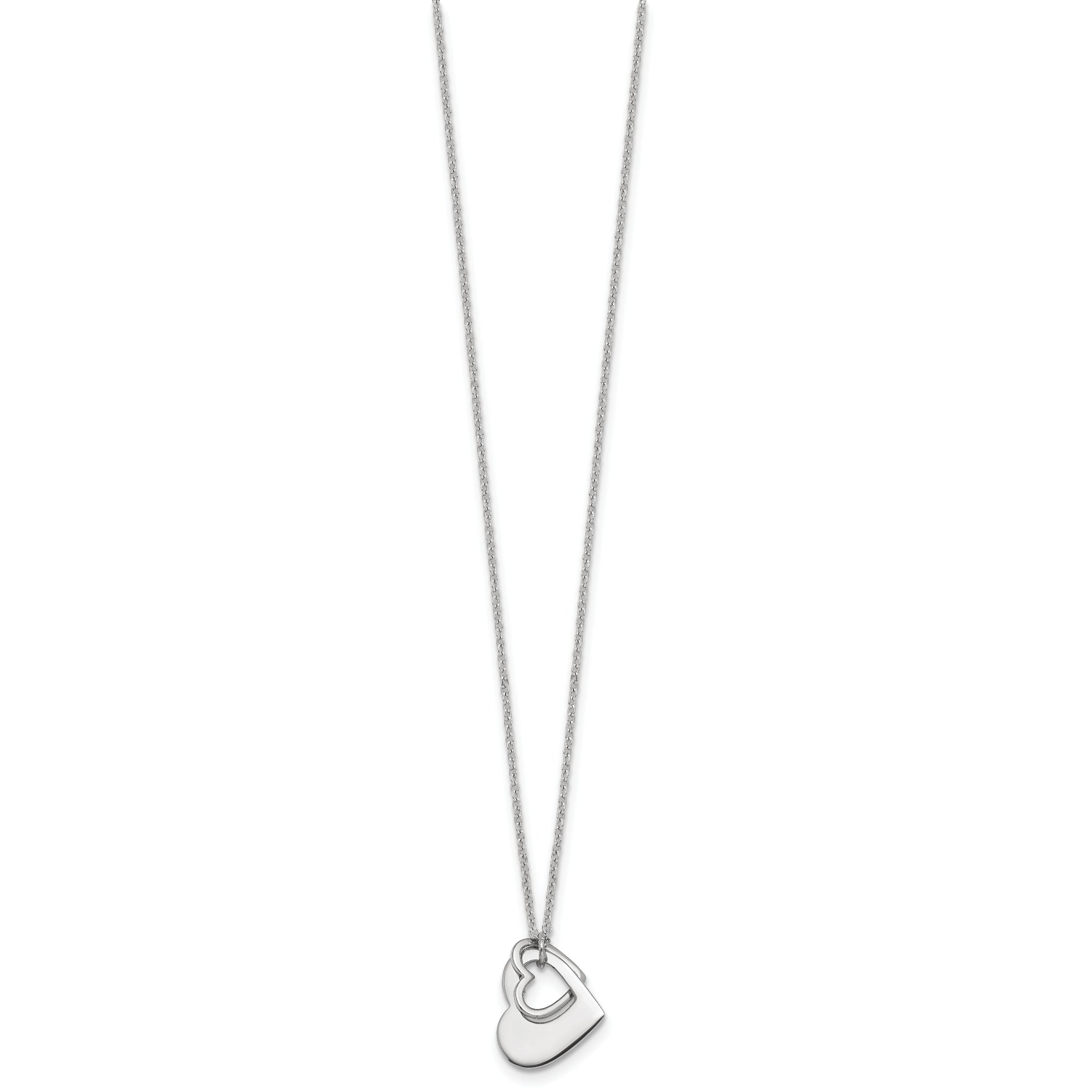 Sterling Silver Rhodium-plated Heart With Heart Cutout 16 inch with 2 inch Extension Necklace