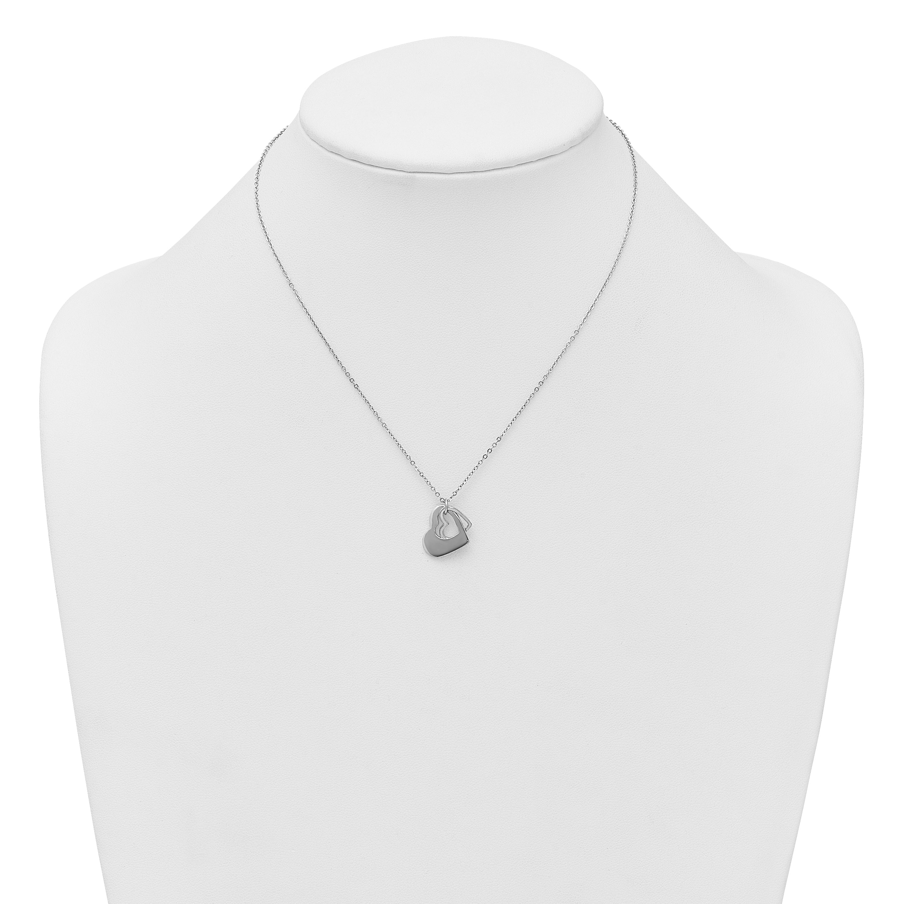 Sterling Silver Rhodium-plated Heart With Heart Cutout 16 inch with 2 inch Extension Necklace