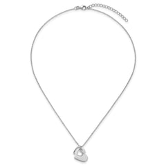 Sterling Silver Rhodium-plated Heart With Heart Cutout 16 inch with 2 inch Extension Necklace