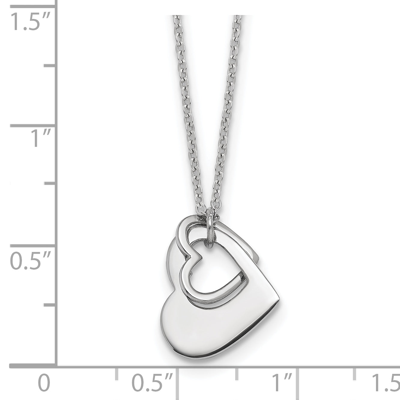 Sterling Silver Rhodium-plated Heart With Heart Cutout 16 inch with 2 inch Extension Necklace