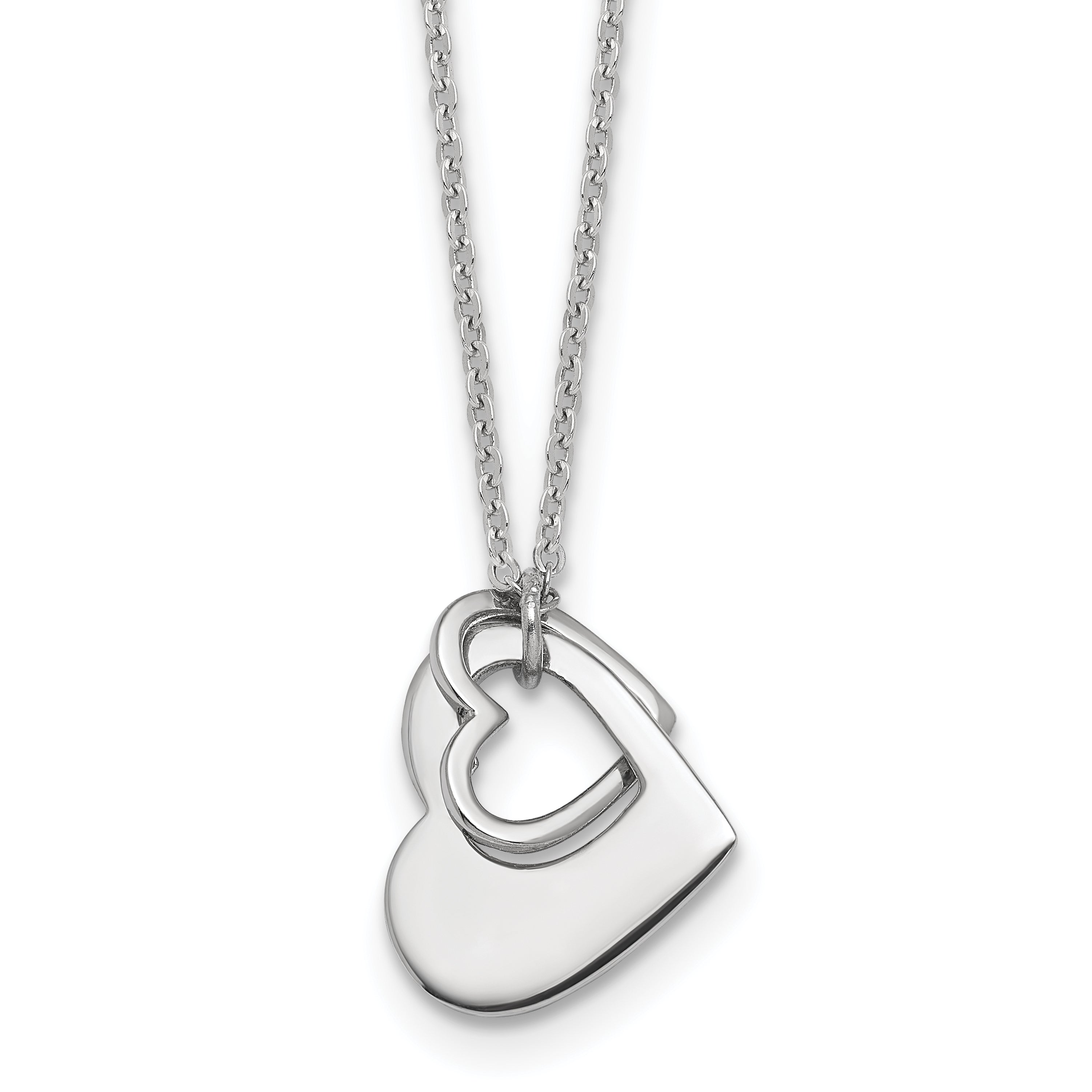 Sterling Silver Rhodium-plated Heart With Heart Cutout 16 inch with 2 inch Extension Necklace Main image