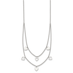 Sterling Silver Polished Double Strand Heart Station 15.75 inch Necklace